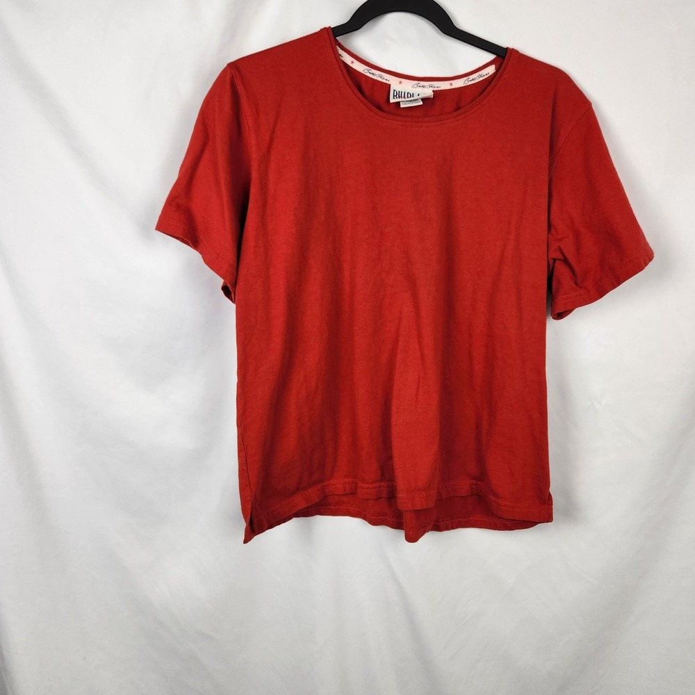 Bill Blass Jeans Womens Top Short‎ Sleeve Solid Red Round Neck Size Large
